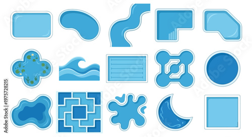 Top View Swimming Pool and Geometric Water Feature Vector Set for Modern Landscape Architecture Plans