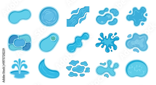 Top View Swimming Pool and Water Feature Vector Set for Landscape Architecture and Garden Site Plan Mapping