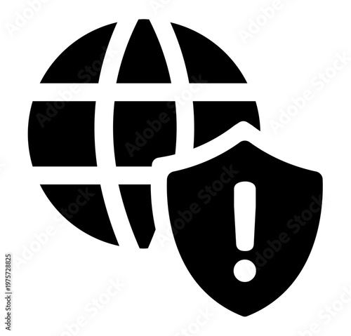 Global Security Alert Icon. Globe with Shield, Exclamation, Risk Warning Concept