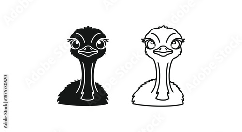 Cute Cartoon Ostrich Faces Design Vector