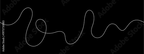 Smooth glowing squiggly line on dark background, seamless neon wave element for futuristic digital and tech design