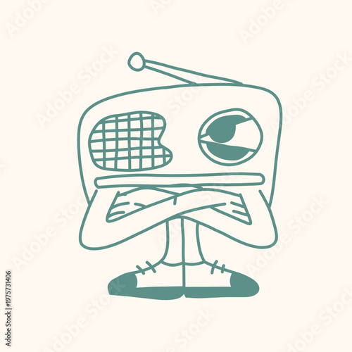 hand drawn vintage radio retro cartoon character illustration
