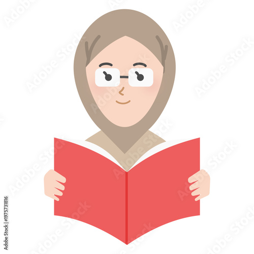 Vector illustration of a hijabi woman reading a book