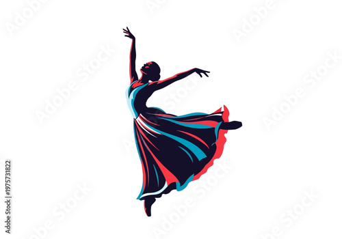 Graceful ballerina in mid-leap, capturing the elegance and dynamism of classical ballet with vibrant color accents