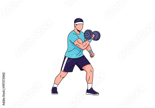 Man performing bicep curls with dumbbells in a fitness gym or home workout session