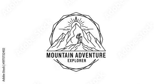 Mountain Hiking Adventure with Explorer Silhouette - Scenic Outdoor Journey
