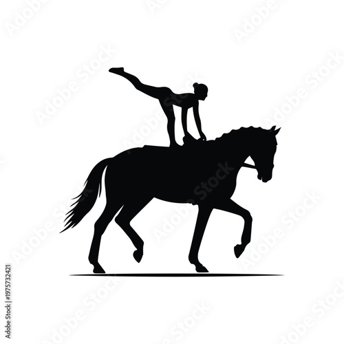 Horse acrobat balance silhouette isolated on transparent background. Circus performance and equestrian art concept design.