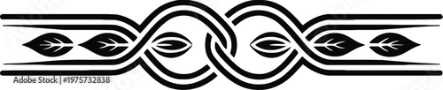 Elegant black and white ornamental border with intricate Celtic knot pattern and stylized leaves a versatile vector design element for decoration or page division