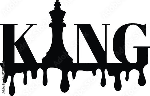 Creative KING word design featuring a chess piece replacing the I and a unique dripping effect perfect for branding power and strategic concepts