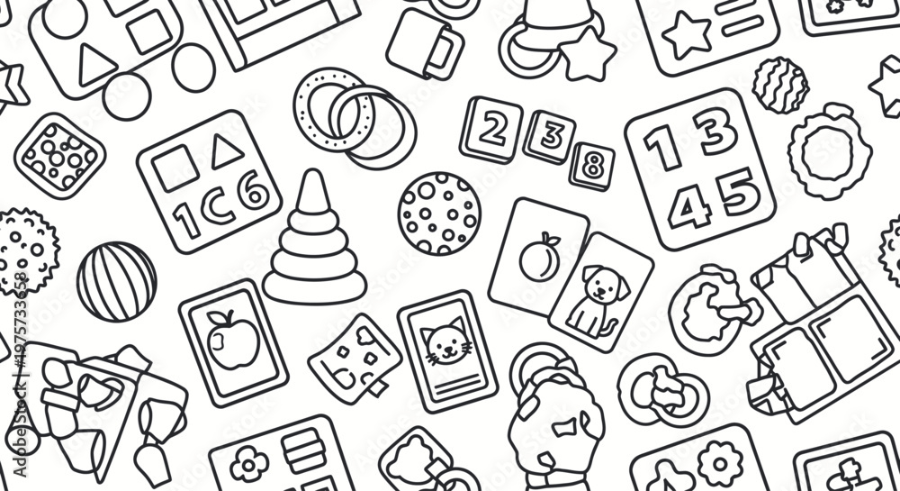 Naklejka premium Black and white baby toys illustrations.