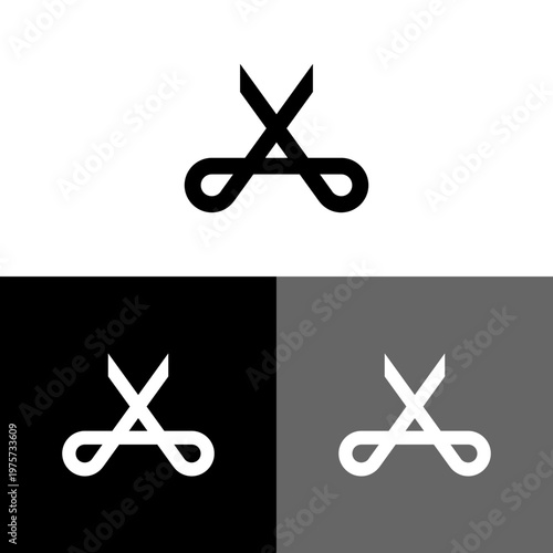 Unique hand drawn scissors symbol or letter X for boutique shop