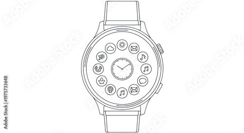 Detailed drawing of a wristwatch face.