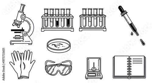 Laboratory equipment and science tools.