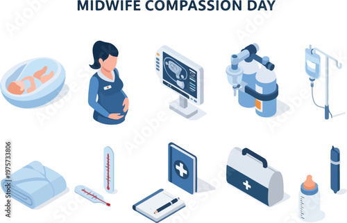 Midwife Compassion Day icons - Celebrating childbirth professionals and their dedicated care