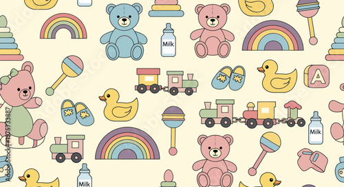 Colorful teddy bear and toys pattern.