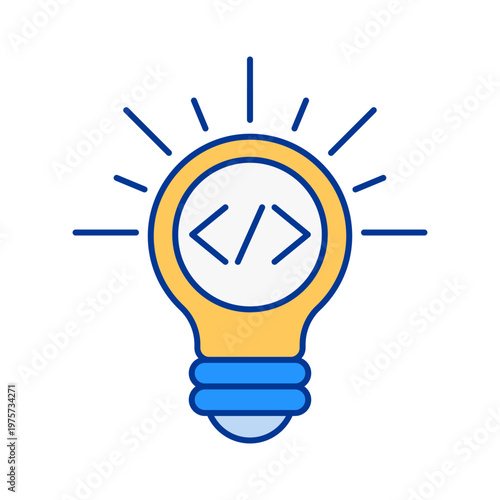 Coding Idea Light Bulb Icon with Code Symbol Representing Programming Development and Software Concept