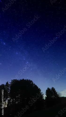 Constellations, zodiacal light and Milky Way star-trails on a dark countryside skies. Time-lapse video.