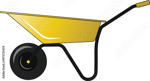 Yellow wheelbarrow side view vector illustration
