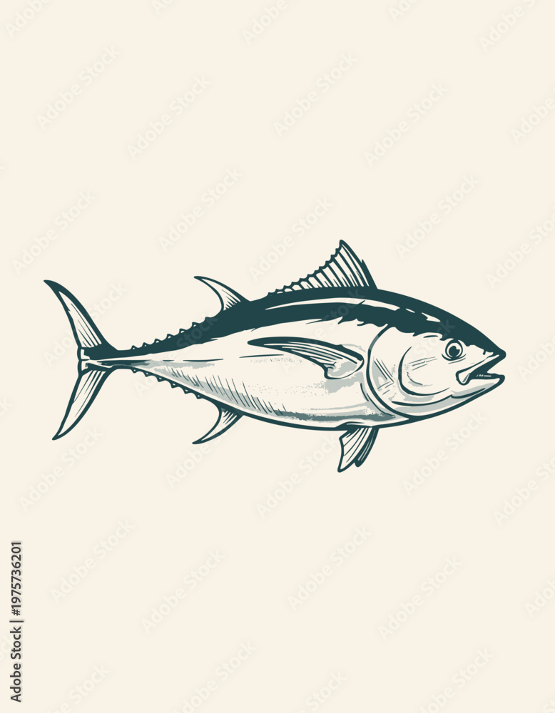 Fototapeta premium Vintage Tuna Fish Illustration for Seafood Design