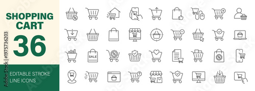 Shopping cart icon set. Editable line icons. Vector illustration.