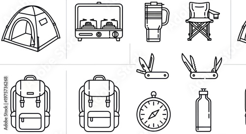 Camping Gear and Equipment Icons.