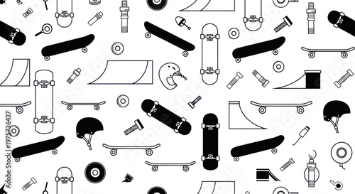 Black and white skateboard parts.