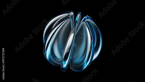 Photos Abstrast 3D Render of Soft Wing-Shaped Petals, Iridescent Deep Blue