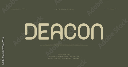 Deacon logo on olive green background with cream text