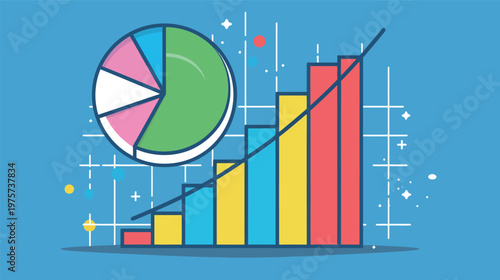 Pie and bar chart combo outline vector illustration minimal business analytics infographic simple data visualization modern financial statistics design