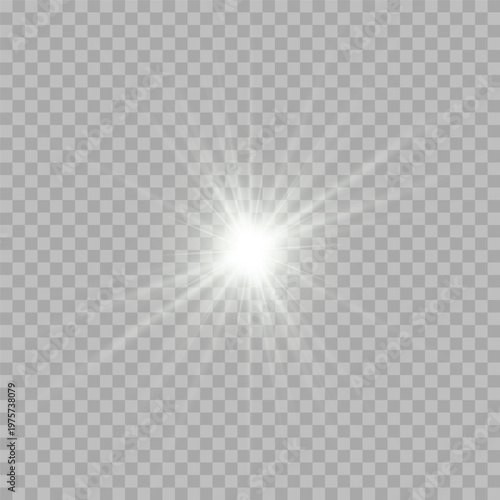 Abstract black radial glow burst elements with bright white star centers isolated on transparent background