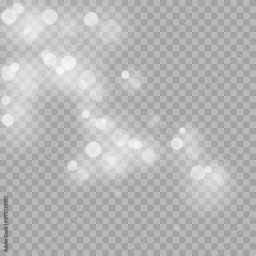 Abstract glowing bokeh circles and sparkling light orbs isolated on transparent background