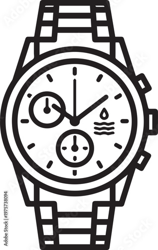 Premium Black & White Vector Icon of a Waterproof Chronograph Watch – Perfect for Outdoor Gear, Adventure Travel, Fitness Apps, Brand Logos, Sportswear Designs, Smartwatch Accessories, Dive
