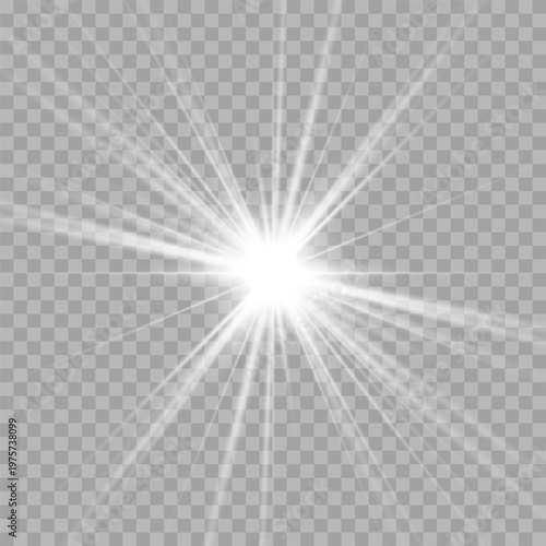 Abstract radiant flash with fine black rays and bright white center isolated on transparent background