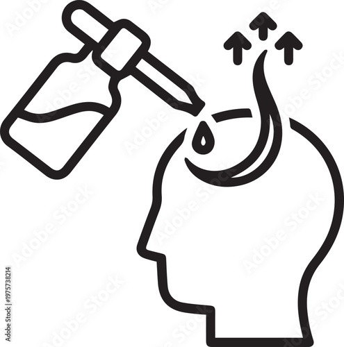 Premium Black & White Vector Icon of Liquid Medication Bottle Filling Head with Air Vent for Pharmaceutical Packaging Design, Medical App Icons, Healthcare UI/UX, Drug Delivery Systems