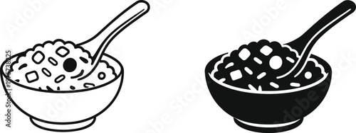 Two bowls of caviar with spoons a black and white illustration