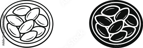 Botanical illustration of seed pods and seeds in black and white