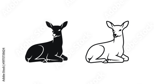 Black and White Deer Silhouette Designs Vector