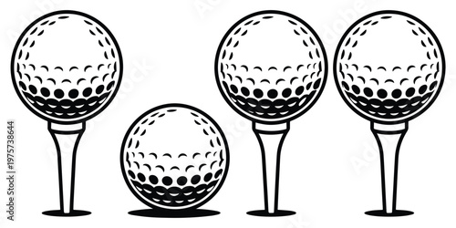 Golf balls and tees, isolated on white background, graphic illustration for sports.