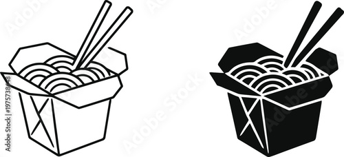 Takeout noodle box illustration black and white line art with variations
