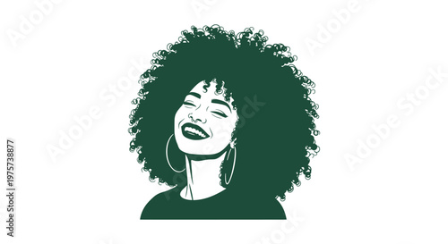 Smiling African American Woman with Large Afro Hairstyle Illustration Portrait Silhouette Vector