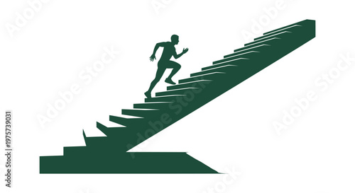 Silhouette of a Determined Man Running Up the Stairs Representing Success and Career Growth Goal