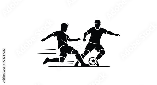 Two soccer players compete for possession of the ball in motion