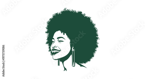 Happy young African American woman with natural curly hair afro portrait vector graphic art style
