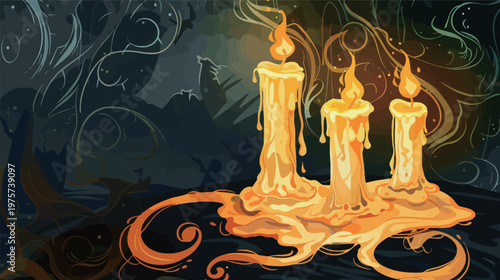 Portrait of Halloween scary ritual with candles burning spooky dark ritualistic atmosphere mysterious horror concept festive occult illustration