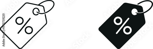 Discount tag icons black and white line art representation of price reduction