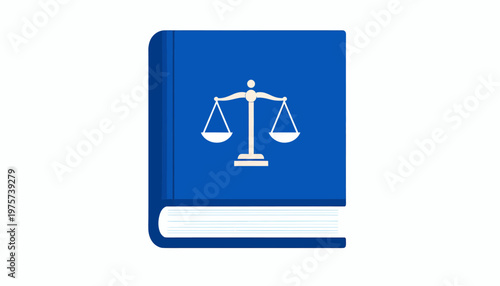 Iconic blue book with balance scales symbol, representing legal concepts, justice, and the pursuit of fairness in law and ethical decision-making