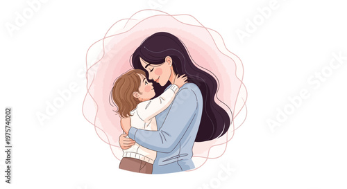 A loving mother embraces her young child in a tender moment