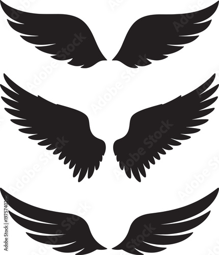 Black wing silhouettes set for heraldic and creative design elements