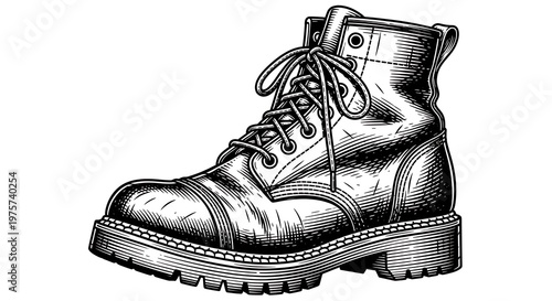 Engraved illustration of a work boot
