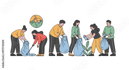 People actively participate in a clean up event to collect waste and protect the environment.